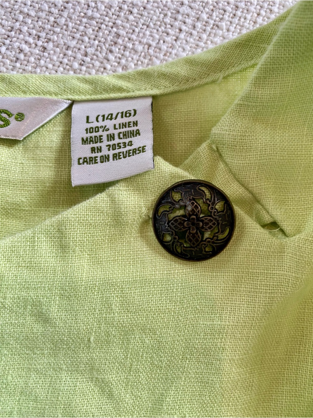 ORVIS 100% Linen Top L 14/16 | Lime Green Coastal Grandma | Resort Chic - Picture 4 of 7